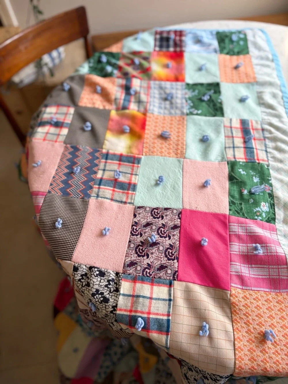 Vintage Colorful Handmade Patchwork Quilt - Multicolor
